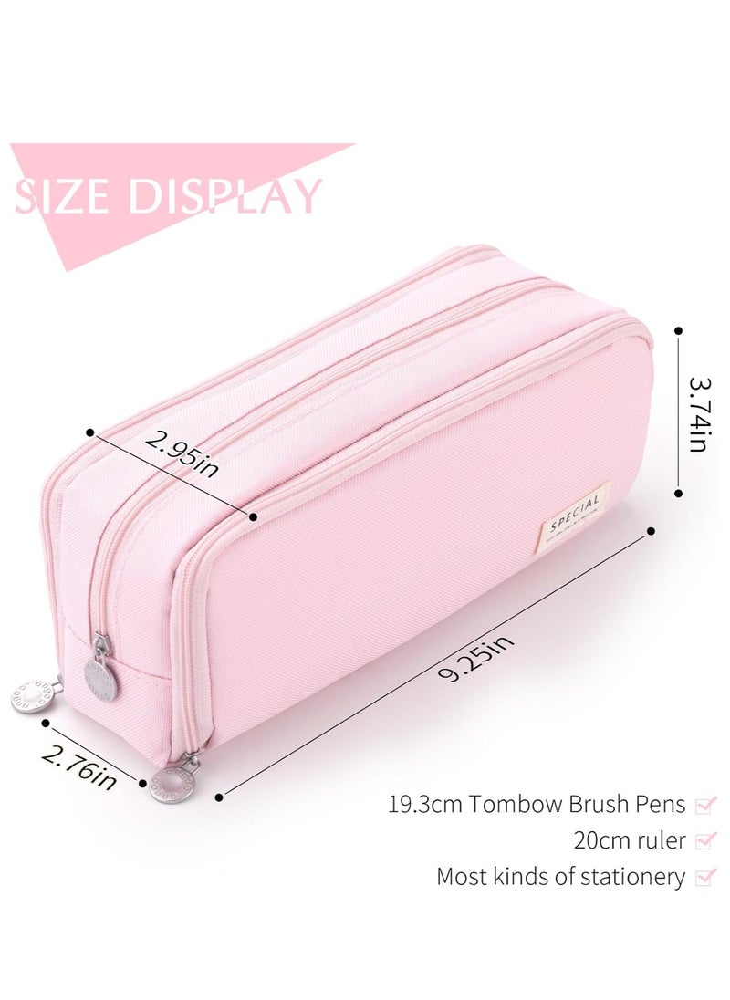 Generic - Large Capacity Pencil Case 3 Compartment Pouch Pen Bag for School Teenagers,Girls, Boys Men And Women,Convenient Storage Bag (Pink) - Image 1