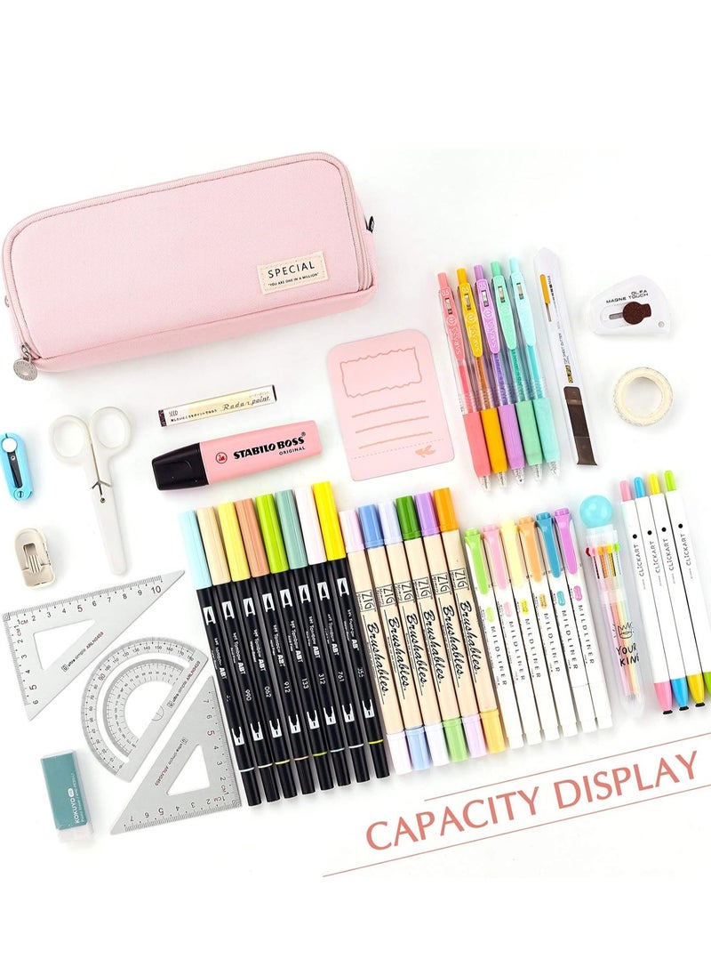 Generic - Large Capacity Pencil Case 3 Compartment Pouch Pen Bag for School Teenagers,Girls, Boys Men And Women,Convenient Storage Bag (Pink) - Image 1