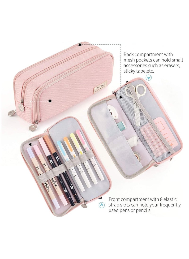 Generic - Large Capacity Pencil Case 3 Compartment Pouch Pen Bag for School Teenagers,Girls, Boys Men And Women,Convenient Storage Bag (Pink) - Image 1