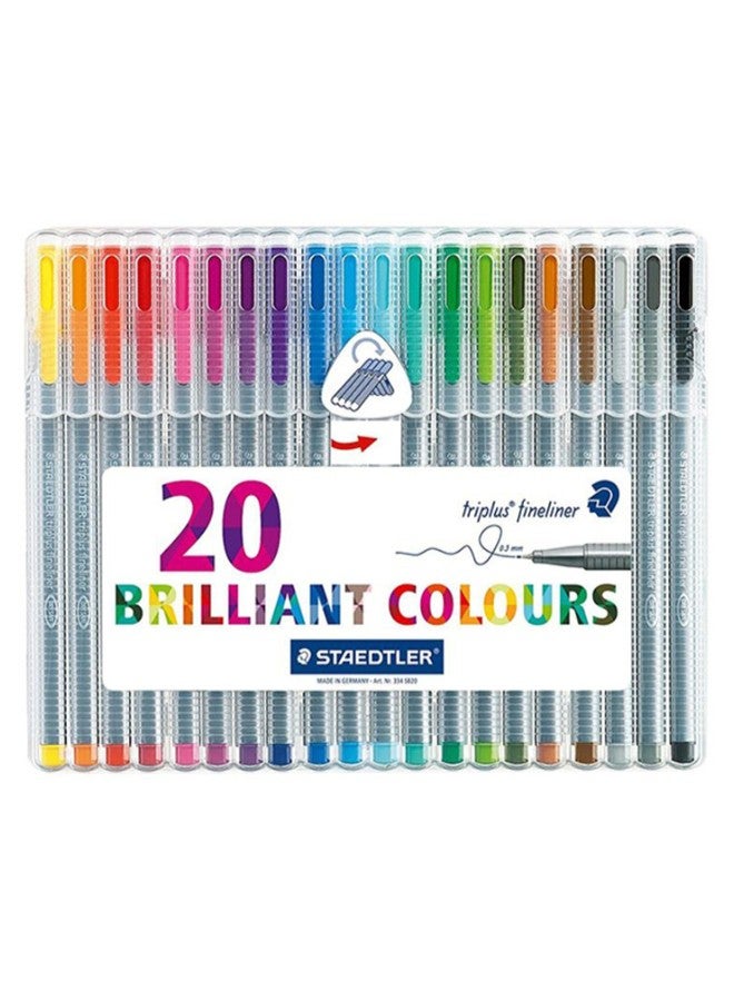 STAEDTLER Triplus Fineliner Pens, .3mm, Metal Clad Tip, 20-Pack, Assorted (334SB20BK) - Image 1