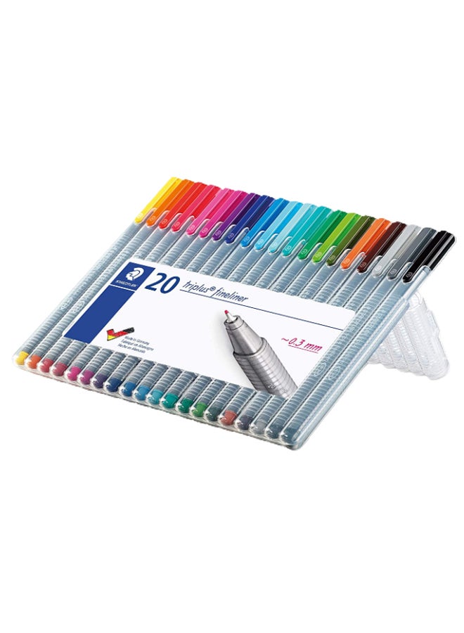 STAEDTLER Triplus Fineliner Pens, .3mm, Metal Clad Tip, 20-Pack, Assorted (334SB20BK) - Image 2