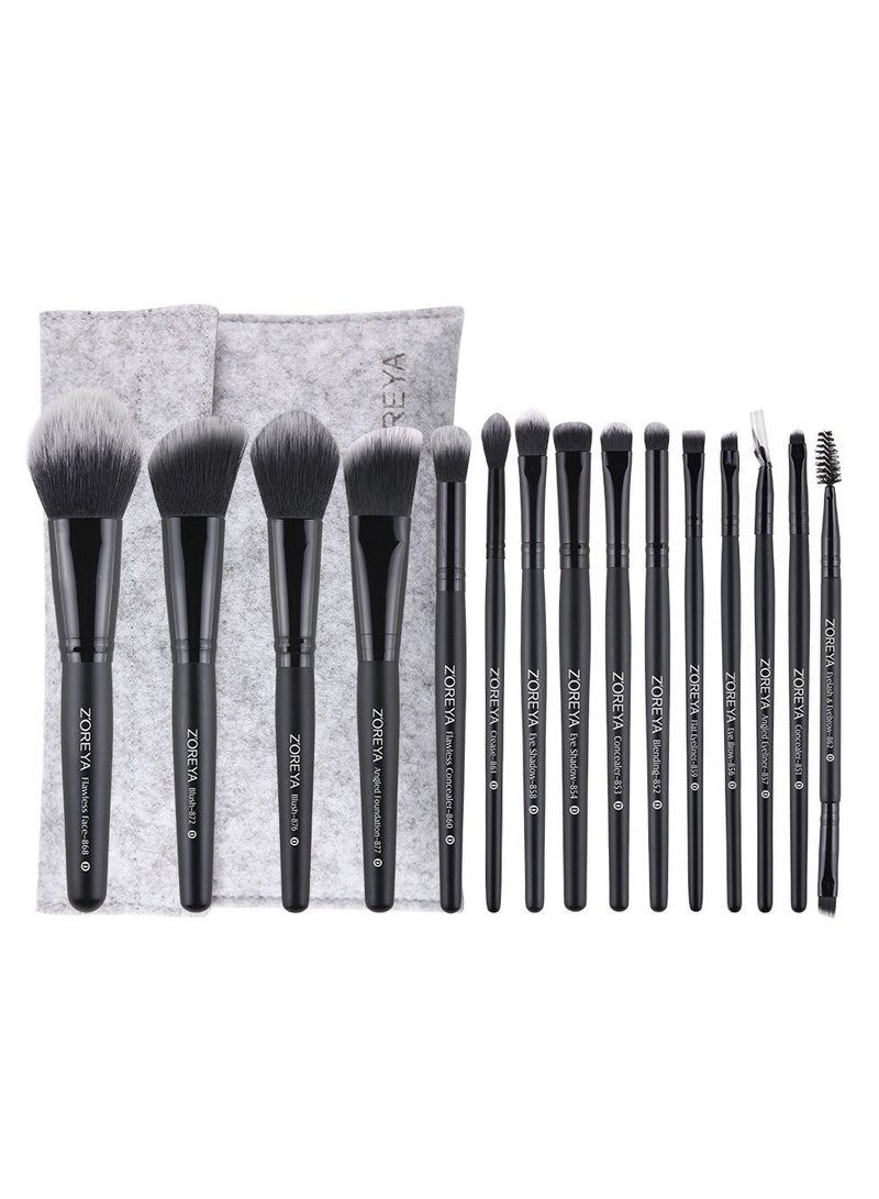 Zoreya 15pcs Makeup Brushes Set, Durable Eye Shadow Concealer Complete Set, Foundation Concealers Powder Blush Blending Face Eye Shadows Black Brush Sets - Image 1