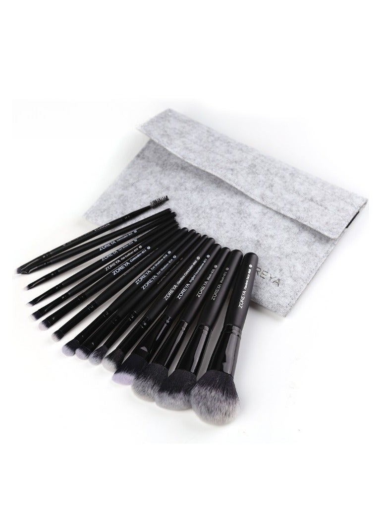 Zoreya 15pcs Makeup Brushes Set, Durable Eye Shadow Concealer Complete Set, Foundation Concealers Powder Blush Blending Face Eye Shadows Black Brush Sets - Image 3