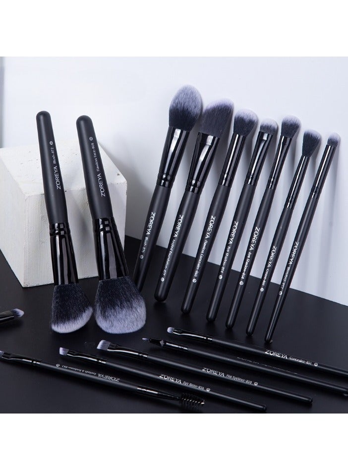 Zoreya 15pcs Makeup Brushes Set, Durable Eye Shadow Concealer Complete Set, Foundation Concealers Powder Blush Blending Face Eye Shadows Black Brush Sets - Image 4