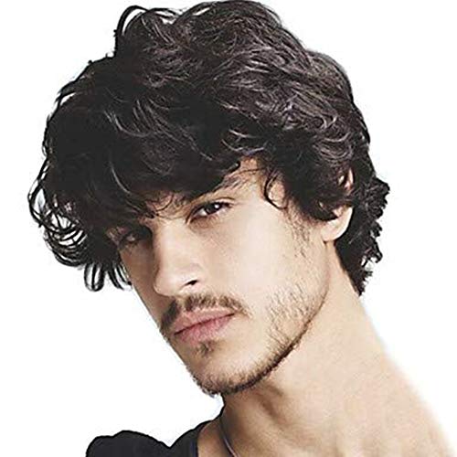 Kaneles Mens Short Curly Black Wig with Bang Costume Halloween Cosplay Party Natural Hair Wig - Image 1