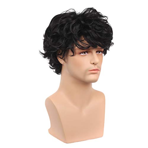 Kaneles Mens Short Curly Black Wig with Bang Costume Halloween Cosplay Party Natural Hair Wig - Image 3