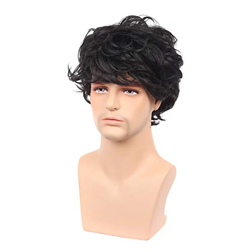 Kaneles Mens Short Curly Black Wig with Bang Costume Halloween Cosplay Party Natural Hair Wig - Image 2
