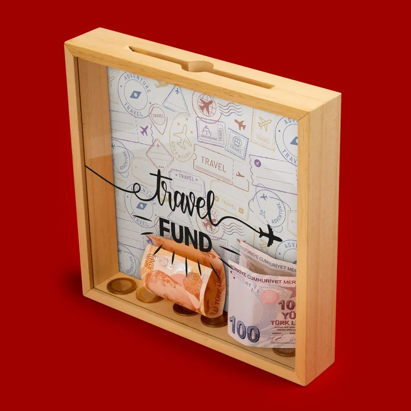 هدية سيبتي Wooden Piggy Bank Box with Gift Basket Travel Fund Design