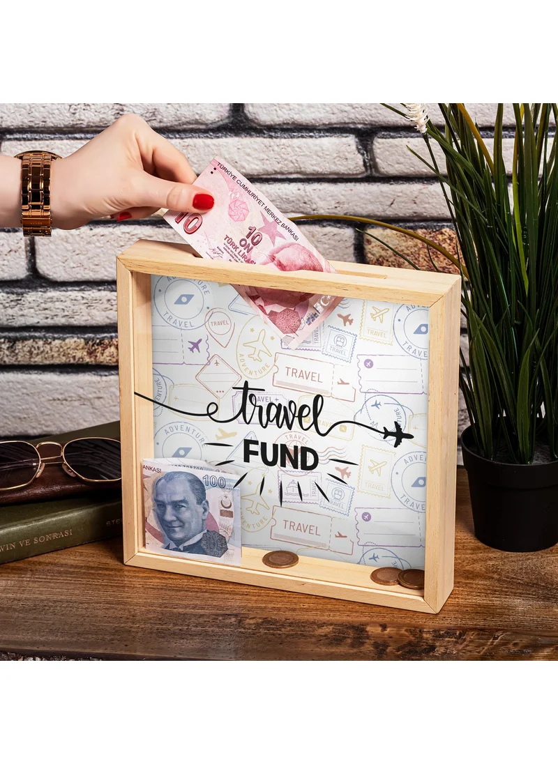 Hediye Sepeti Wooden Piggy Bank Box with Gift Basket Travel Fund Design