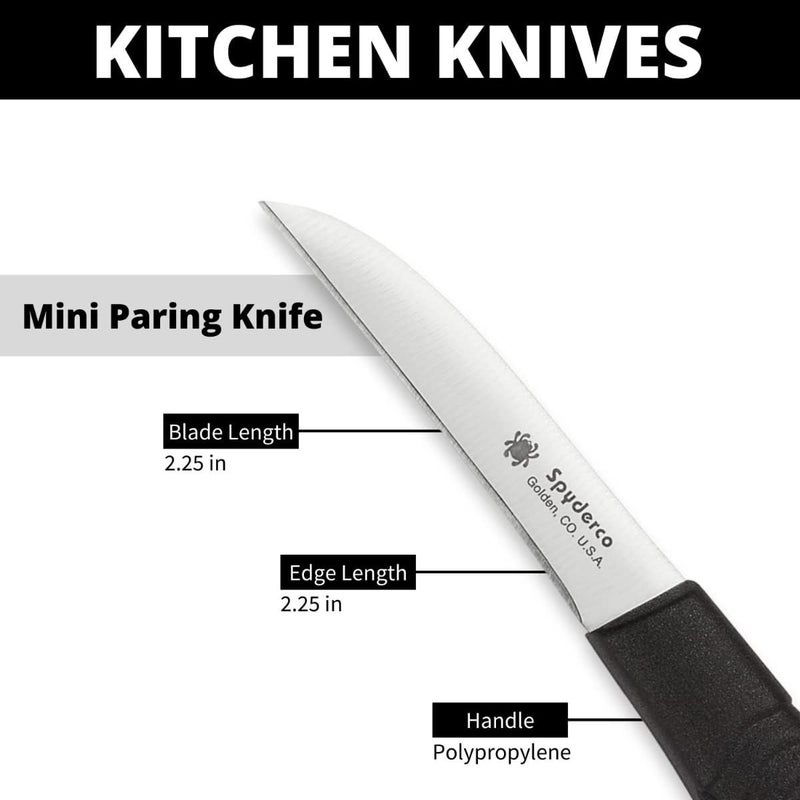 Spyderco Mini Paring Kitchen Knife with 2.25" Stainless Steel Blade with Durable Black Polypropylene Handle - PlainEdge - K09PBK - Image 4
