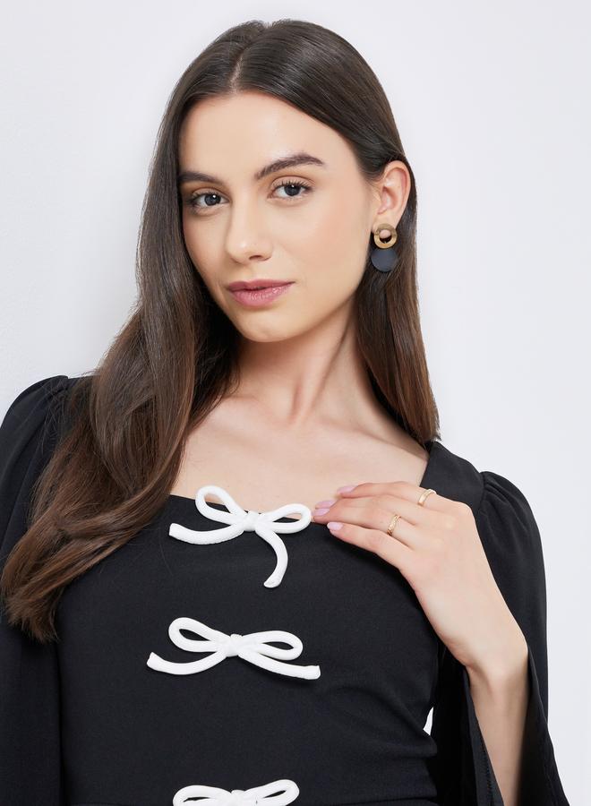 تايك تو فستان ميدي بياقة مربعة بفيونكة صلبة - Image 4