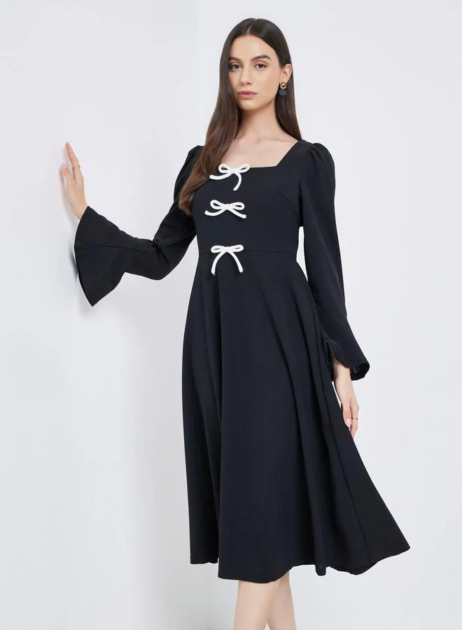 تايك تو Take Two Solid Bow Detail Square Neck Midi Dress