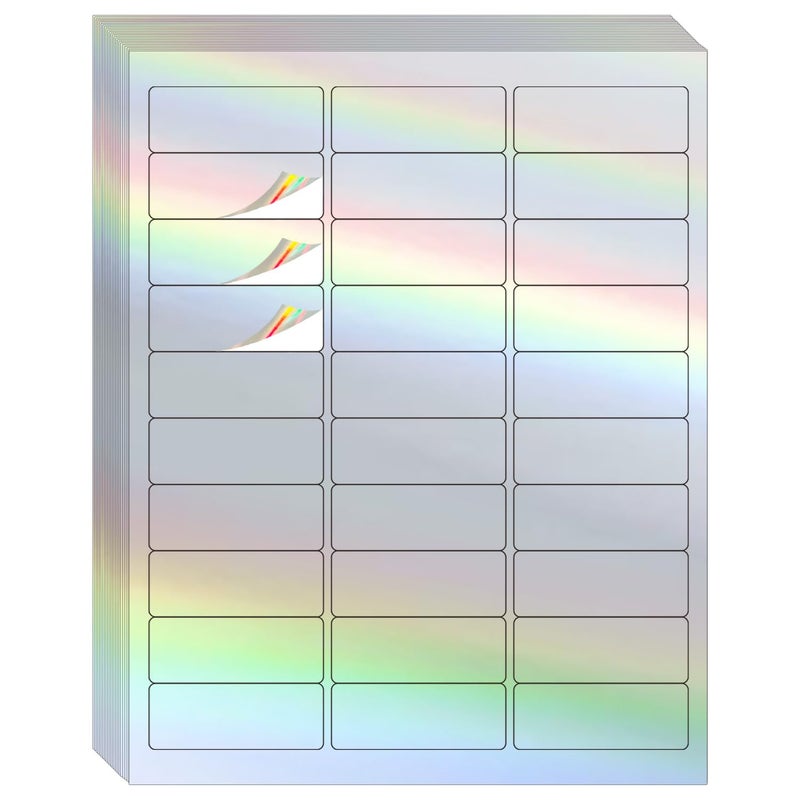 STARLIBOO 1" x 2-5/8" Address Labels- Holographic Color Stickers for Laser/Ink Jet Printer mailing Labels 8.5"Ã—11"- Holographic Silver - Image 1