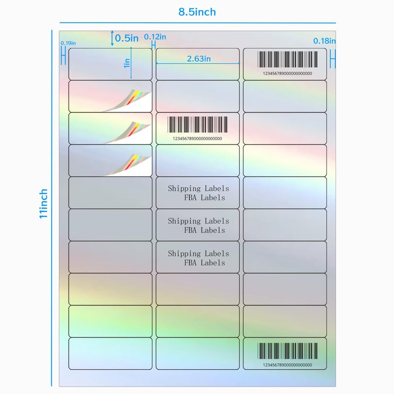 STARLIBOO 1" x 2-5/8" Address Labels- Holographic Color Stickers for Laser/Ink Jet Printer mailing Labels 8.5"Ã—11"- Holographic Silver - Image 2