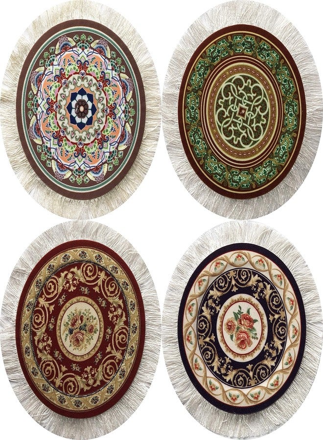 Inusitus Rug Coasters, Set of 4 Turkish Carpet Style Table Drink mats, Absorbent Kitchen and Dining Accessories, Spill & drip Protection, Round - Image 1