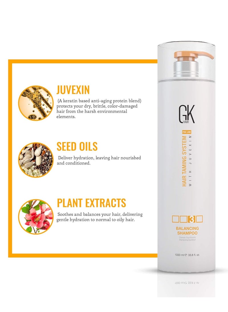 GK Hair Taming System Global Balancing Shampoo For Oily & Color Treated Hair Daily Use 1Ltr