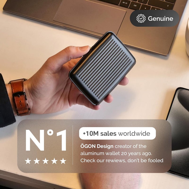 حافظة بطاقات ألومنيوم، حماية RFID من الاحتيال وإزالة المغنطة، محفظة مدمجة، موديل Smart Case STOCKHOLM (ألومنيوم أسود، قفل فائق الأمان) - Image 3