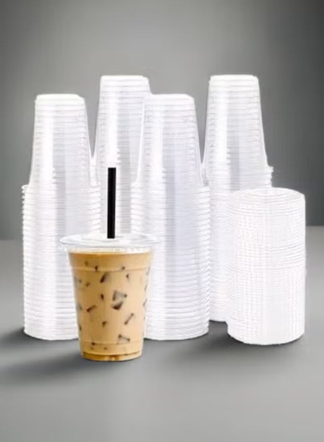 vsell24 50 PCS-14 Oz Clear Disposable Cups with Flat Lids Pack | Premium Transparent Plastic Drink Cups for Smoothies, Iced Coffee, Juice & Cold Beverages | Ideal for Catering, Cafes, Parties & Large Events - Image 3