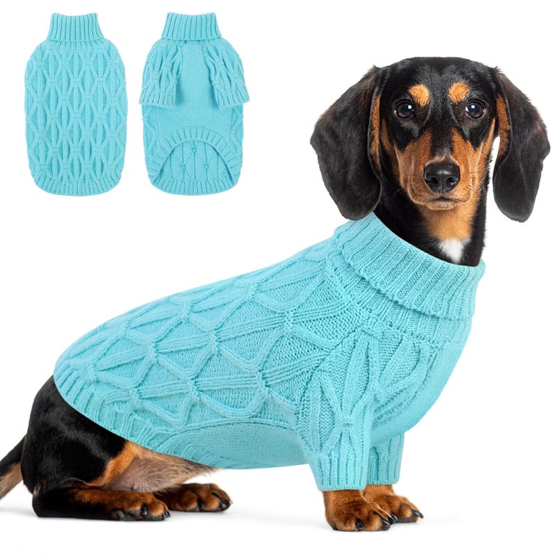 Queenmore Small Dog Sweater,Warm Pullover Dog Sweaters for Small Dogs Boys Girls,Soft Winter DogSweaters,Thick Warm Dogs Clothes for Chihuahua, Bulldog, Dachshund, Pug, Yorkie(Lake Blue,S) - Image 1