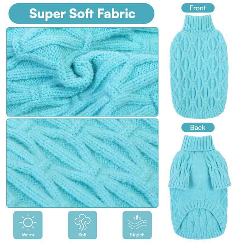 Queenmore Small Dog Sweater,Warm Pullover Dog Sweaters for Small Dogs Boys Girls,Soft Winter DogSweaters,Thick Warm Dogs Clothes for Chihuahua, Bulldog, Dachshund, Pug, Yorkie(Lake Blue,S) - Image 2