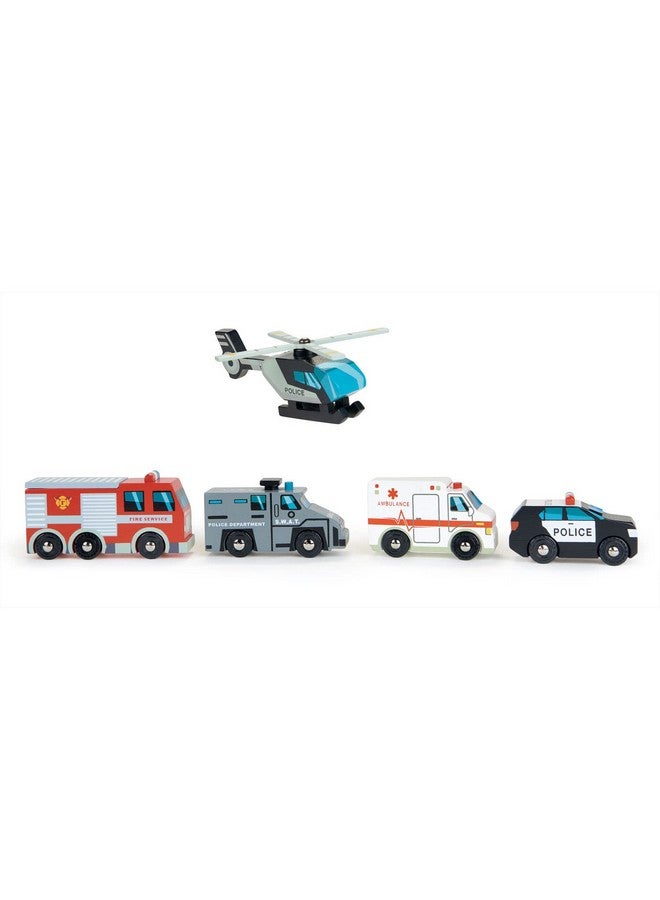 Tender Leaf Toys - Emergency Vehicles - 5 Wooden Rescue Vehicles With Moving Parts For Toddler Boys And Girls - Great Gift For Car Lovers - Educational Pretend Play Vehicles - Age 3+ - Image 2