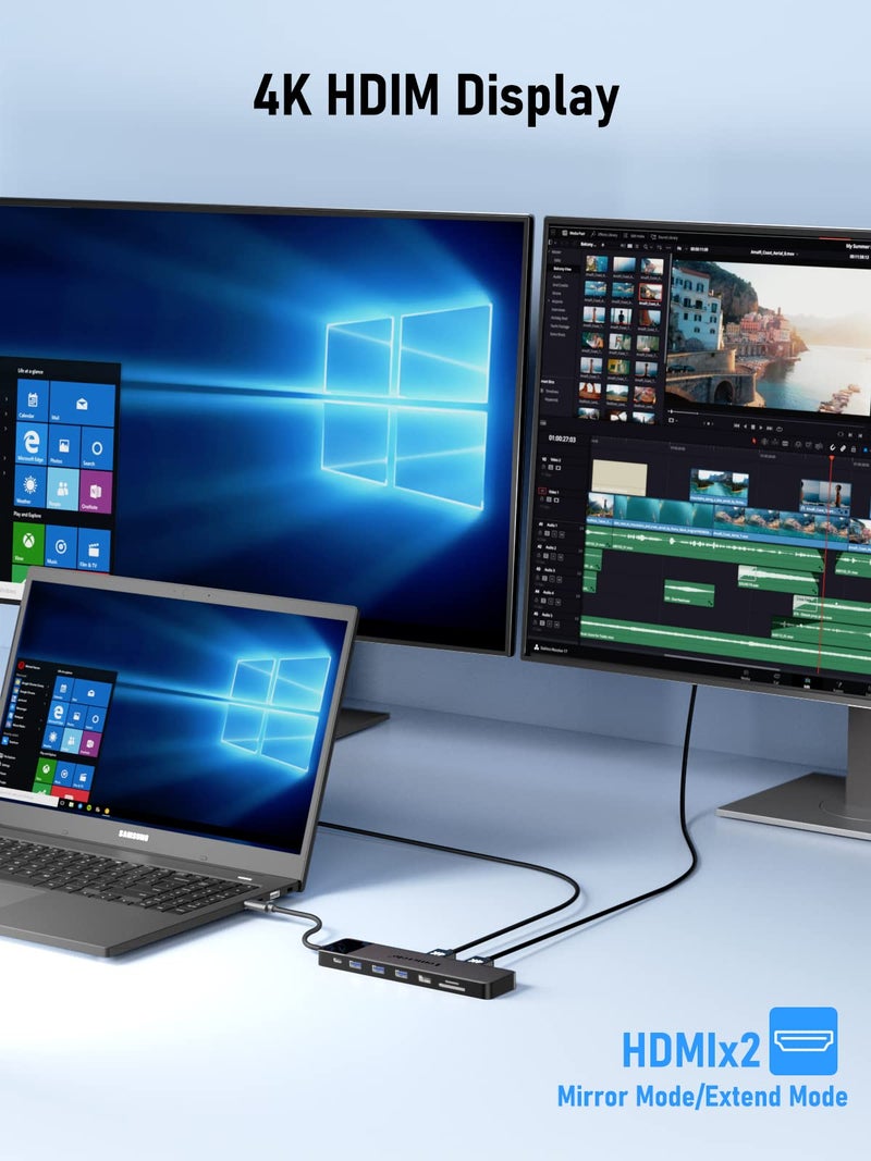 Lemorele 13-in-1 USB-C Docking Station, Dual Monitor Hub with 2 HDMI 4K, VGA, 5 USB 3.0/2.0 Ports, PD Charging, SD/TF Card Reader & 3.5mm Audio – Compatible with Lenovo, Surface, MacBook Laptops - Image 4