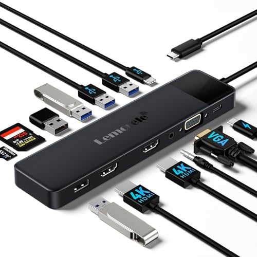 Lemorele 13-in-1 USB-C Docking Station, Dual Monitor Hub with 2 HDMI 4K, VGA, 5 USB 3.0/2.0 Ports, PD Charging, SD/TF Card Reader & 3.5mm Audio – Compatible with Lenovo, Surface, MacBook Laptops - Image 1
