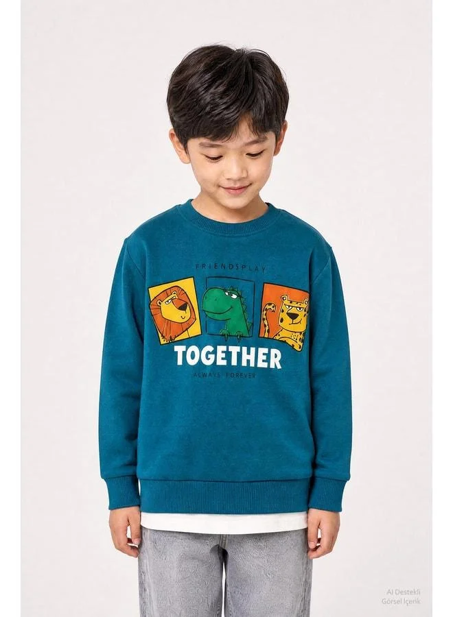 Perendi Boy's Printed Bicycle Collar 2‑Piece Sweatshirt