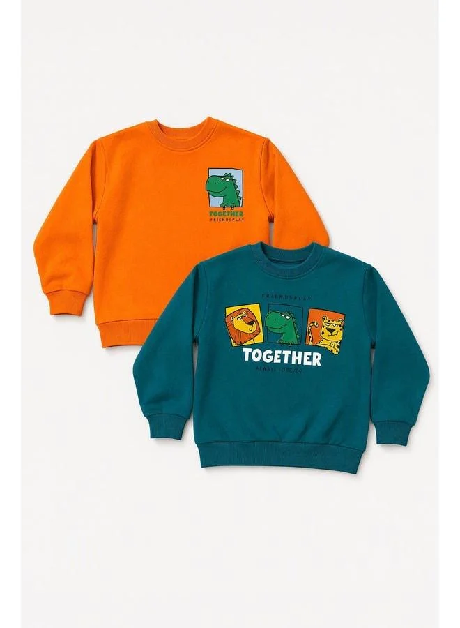 Perendi Boy's Printed Bicycle Collar 2‑Piece Sweatshirt