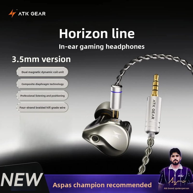 اي تي كي سماعة سلكية ATK Horizon Wired In-Ear Gaming Earphones, Hi-Fi Sound Localization, Mic, USB Type-C Dsp, 384kHz 32bit Dac, for PC - Image 1