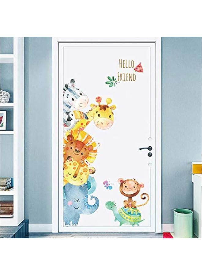 MIXDE Cartoon Animals Wall Stickers DIY Children Mural Decals for Kids Room Baby Bedroom Wardrobe Nursery Playroom Classroom Door Decor (Animal) - Image 1