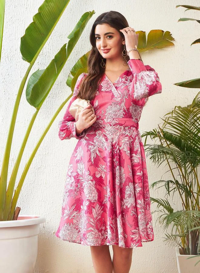 ساسافراس Floral Print Wrap Front Knee Length Dress