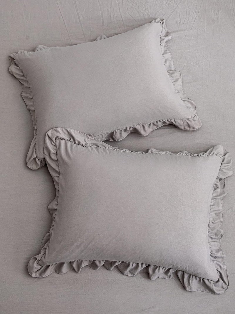 Merryword Light Gray Pillowcases King Pillowcases Cute Pillow Cover Gray Ruffled Pillow Shams Set of 2 Chic Boho Pillowcases 2 Pack (King (20''x36''), Light Grey) - Image 5
