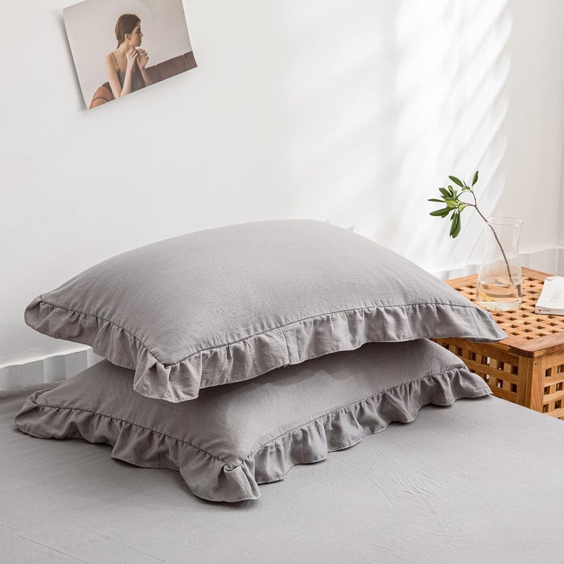 Merryword Light Gray Pillowcases King Pillowcases Cute Pillow Cover Gray Ruffled Pillow Shams Set of 2 Chic Boho Pillowcases 2 Pack (King (20''x36''), Light Grey) - Image 2
