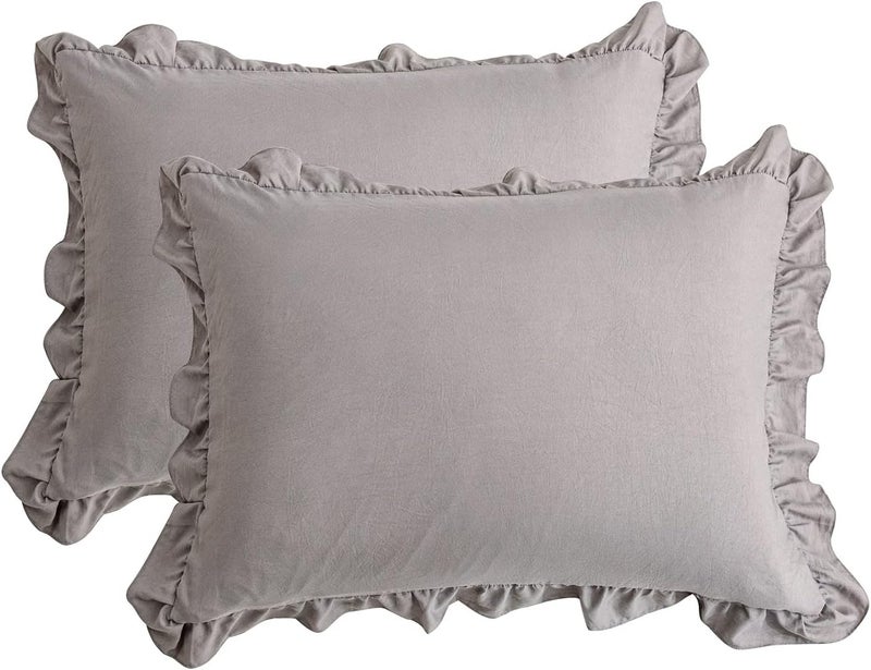 Merryword Light Gray Pillowcases King Pillowcases Cute Pillow Cover Gray Ruffled Pillow Shams Set of 2 Chic Boho Pillowcases 2 Pack (King (20''x36''), Light Grey) - Image 4