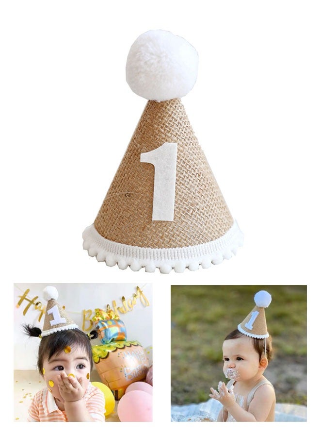 ZVEV 1st Birthday Party Hat For Babies, Birthday Hat, Adjustable Soft Headband, Birthday Decoration Celebration Cone Hats For Celebrations, Linen Decorative Hat, Party Supplies For Baby For Girl And Boy - Image 1