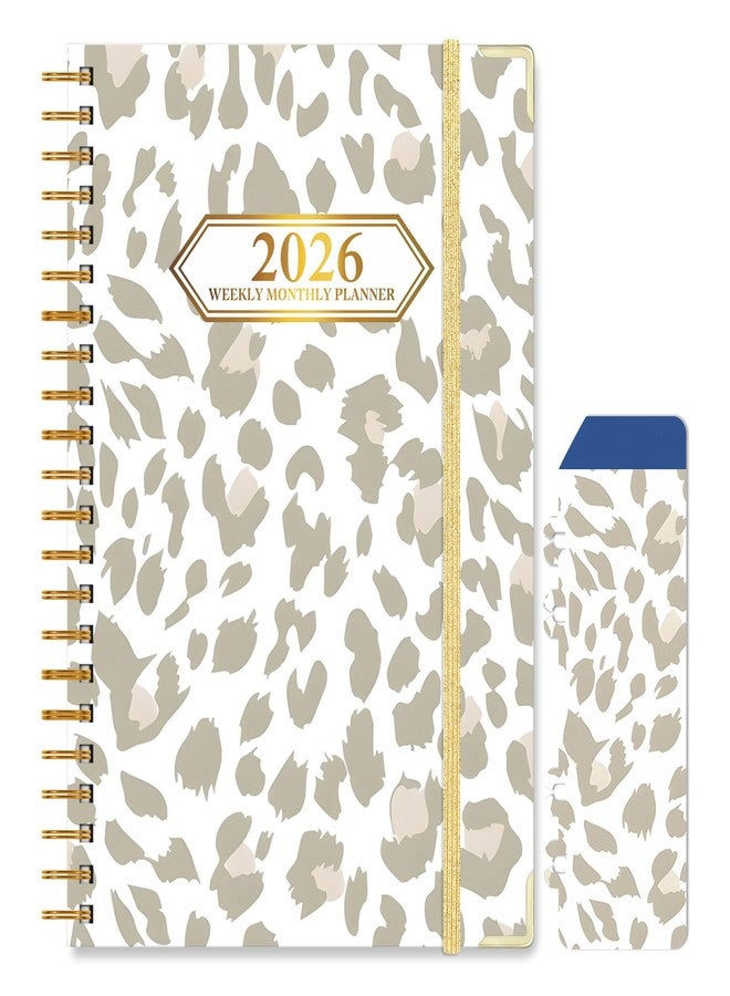Knagsfa 2026 Monthly Planner, Jan.2026 - Dec.2026 Weekly Monthly Planner 6.25"x8.5" with Page Tabs, Calendar Hardcover with Inner Pocket, Elastic Band, Twin-Wire Binding, Bookmark,Gray Pink Leopard - Image 1