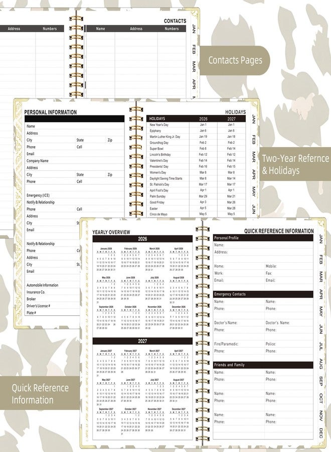 Knagsfa 2026 Monthly Planner, Jan.2026 - Dec.2026 Weekly Monthly Planner 6.25"x8.5" with Page Tabs, Calendar Hardcover with Inner Pocket, Elastic Band, Twin-Wire Binding, Bookmark,Gray Pink Leopard - Image 5