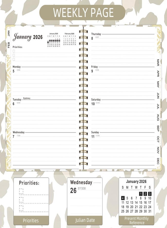 Knagsfa 2026 Monthly Planner, Jan.2026 - Dec.2026 Weekly Monthly Planner 6.25"x8.5" with Page Tabs, Calendar Hardcover with Inner Pocket, Elastic Band, Twin-Wire Binding, Bookmark,Gray Pink Leopard - Image 4