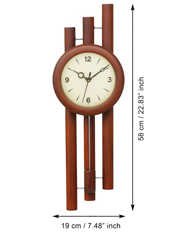 CHRONIKLE Decorative Vertical Wooden Case Analog Pendulum Wall Clock for Living Room Home Decorations Office Gifts (Size: 19 x 8.5 x 57.5 CM | Weight: 1190 Gram | Color: Brown) - Image 5