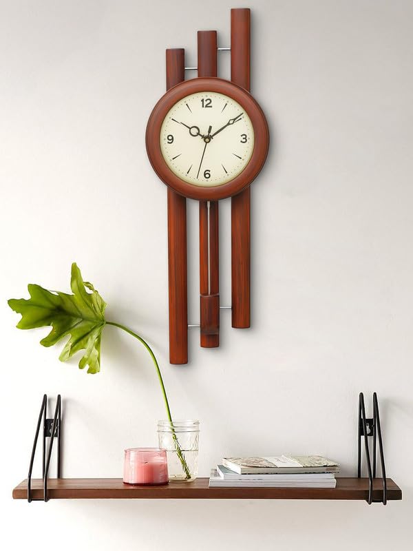 CHRONIKLE Decorative Vertical Wooden Case Analog Pendulum Wall Clock for Living Room Home Decorations Office Gifts (Size: 19 x 8.5 x 57.5 CM | Weight: 1190 Gram | Color: Brown) - Image 1