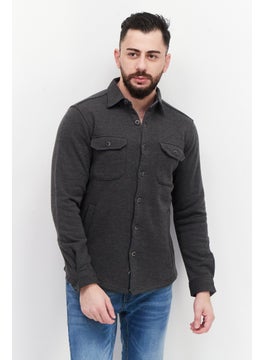 Tailor Vintage Men Spread Collar Long Sleeve Solid Sweatshirt, Grey  - Image 1