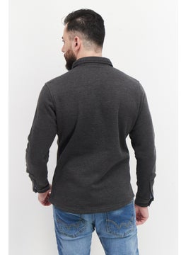 Tailor Vintage Men Spread Collar Long Sleeve Solid Sweatshirt, Grey  - Image 3