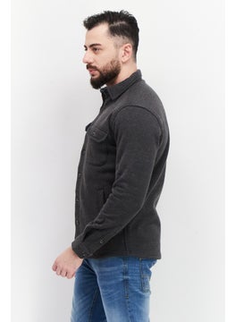 Tailor Vintage Men Spread Collar Long Sleeve Solid Sweatshirt, Grey  - Image 4