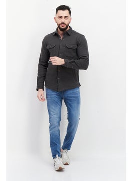 Tailor Vintage Men Spread Collar Long Sleeve Solid Sweatshirt, Grey  - Image 2