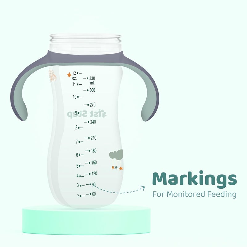 1st Step 330 ml BPA Free Anti-Spill Soft Silicone Weighted Straw Baby Sipper Cup with Twin Handle and Flip Top - Green - Image 4