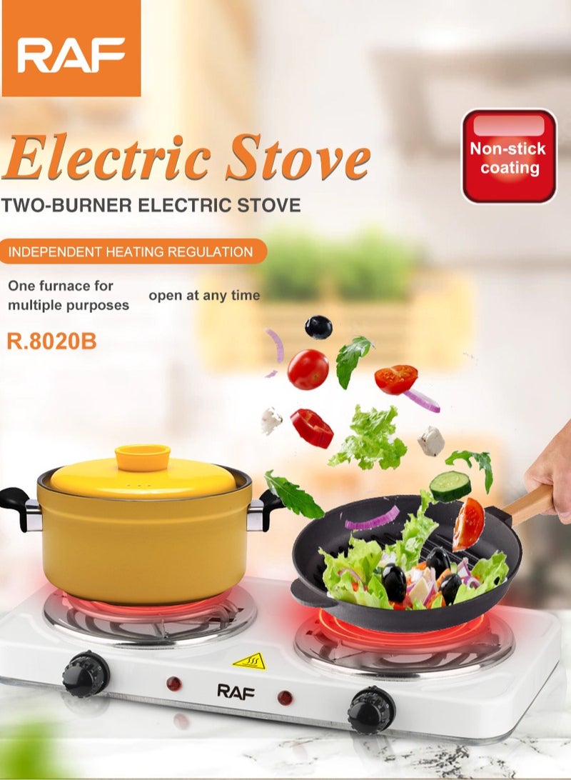 آر إيه أف موقد كهربائي مزدوج على سطح الطاولة، 2000 واط، ألواح تسخين ملفوفة من الفولاذ المقاوم للصدأ، 5 مستويات للتحكم في درجة الحرارة، مصابيح مؤشر وموقد طهي سهل التنظيف - Image 3