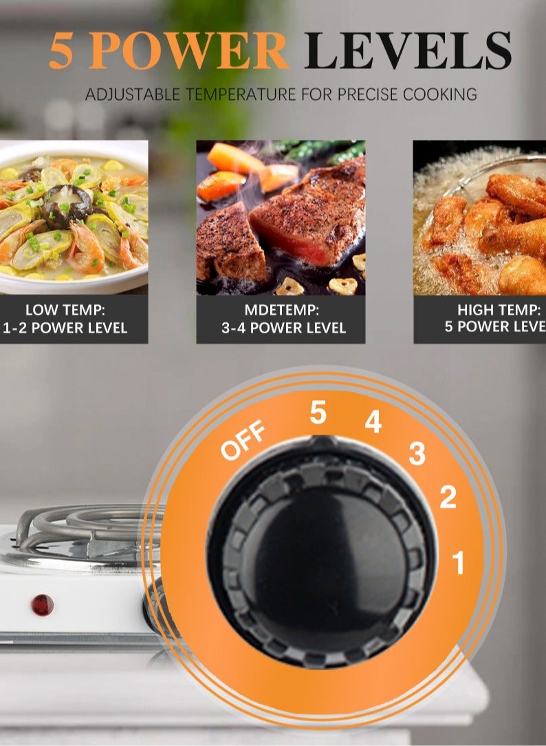 آر إيه أف موقد كهربائي مزدوج على سطح الطاولة، 2000 واط، ألواح تسخين ملفوفة من الفولاذ المقاوم للصدأ، 5 مستويات للتحكم في درجة الحرارة، مصابيح مؤشر وموقد طهي سهل التنظيف - Image 4