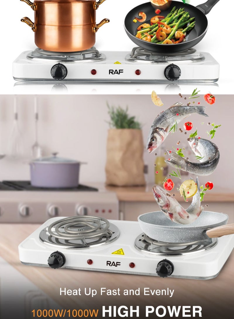 آر إيه أف موقد كهربائي مزدوج على سطح الطاولة، 2000 واط، ألواح تسخين ملفوفة من الفولاذ المقاوم للصدأ، 5 مستويات للتحكم في درجة الحرارة، مصابيح مؤشر وموقد طهي سهل التنظيف - Image 5