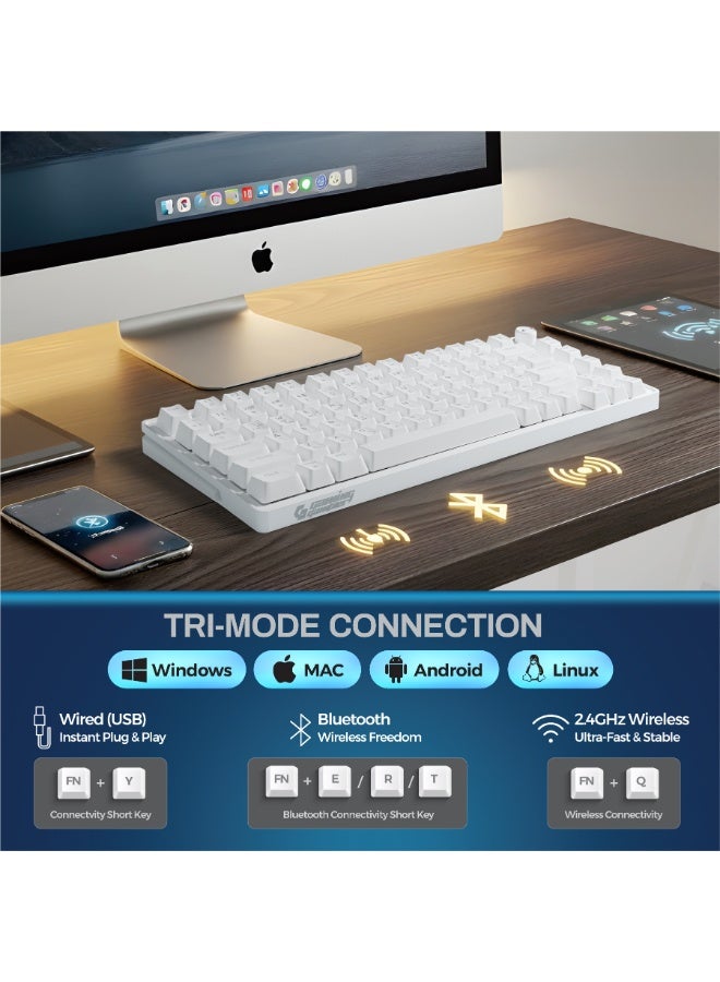 جيمنج جامبلر لوحة مفاتيح ميكانيكية Gaming Gambler 75% - ثلاثية الأوضاع (سلكية/بلوتوث/2.4 جيجاهرتز)، مفتاح أحمر، قابلة للتبديل السريع، إضاءة خلفية RGB، أغطية مفاتيح عربية/إنجليزية (الأبيض الإنجريدي)) - Image 3